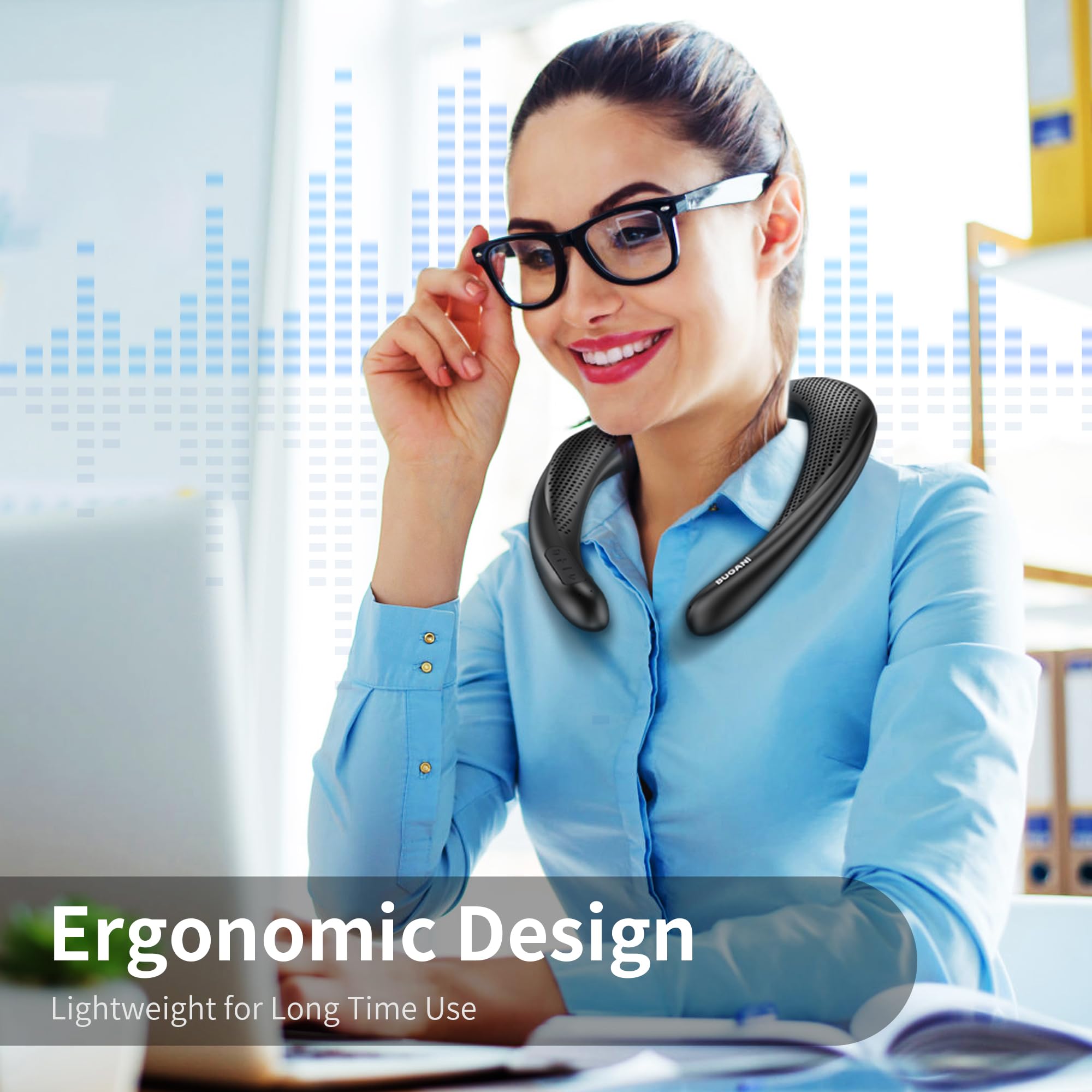 Neckband Speaker, Bugani Wireless Neck Bluetooth Speaker True 3D Stereo Sound, Lightweight Personal Body Sport Speakers With 24H